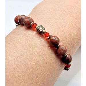 Bohemian Red Jasper Beaded Bracelet Magnetic Red Crystal 7.5in